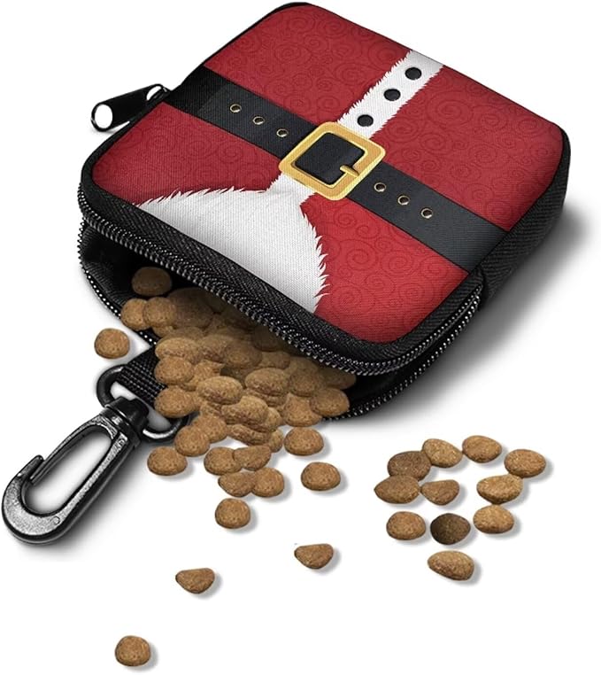 KEIAHUAN Hands Free Dog Treat Bags Training Pouch Christmas Santa Print Portable Puppy Snack Bag for Treat for Walking Hiking Traveling Doggie Doggie Snack Reward Bags for Xmas