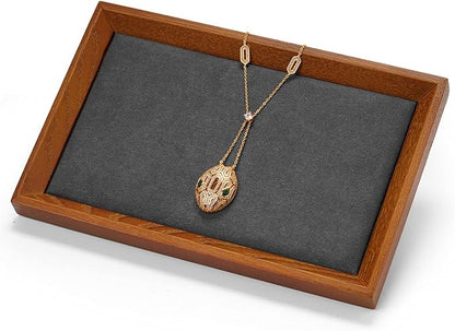 Oirlv Solid Wood Small Jewelry Tray Trade Showcase Countertop Jewelry Display Trays Rectangle Vanity Tray(Grey, Small)