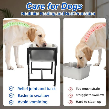 YUEPET Outdoor Elevated Dog Water Bowl, 4 Gallon Bowl for Large Dogs | 4 Gallon Stainless Steel Bowl, 4 Heights, Raised Stand, Food and Water Use, Easy Assembly, Raised Drinking Height, Large Dogs
