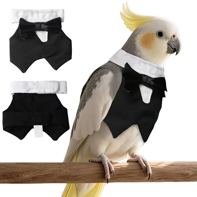 Bird Clothes, Parrot Tuxedo Costume, Flights Suits - Black Formal Outfit Bird Cosplay Photo Prop for Eclectus, Budgerigar, African Greys Parakeet, Conure, Cockatiel, Love Birds,L