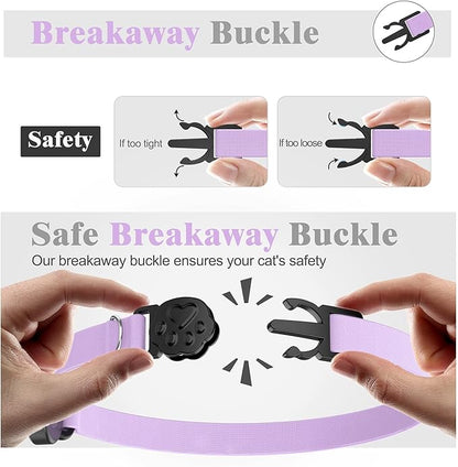 Airtag Cat Collar, Stretchy Kitten Collar with Apple Air Tag Holder, Lightweight and Comfortable, Ultra Elastic GPS Cat Collars for Cats Kittens and Puppies, 8-12.5 inch, Purple