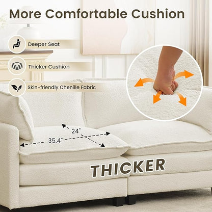 ROWHY Modular Loveseat Sectional Sofa, 78" Upholstered Loveseat, 2 Deep Seat Sofa Couch with 2 Throw Pillows for Small Space, Modern Comfy Cloud Couch for Living Room, Chenille, Beige