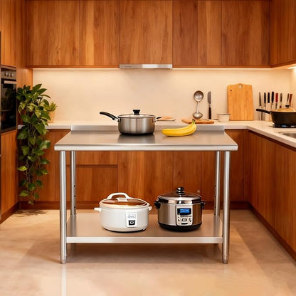 Mioleu Commercial Stainless Steel Table 48 x 24 Inches Heavy Duty Prep & Work Metal Desk with Blacksplash & Adjustable Undershelf for Kitchen Restaurant Home Garage Warehouse