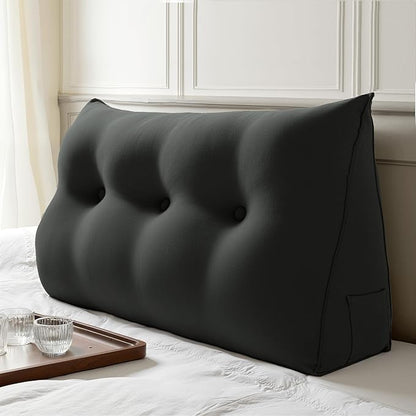 WOWMAX 80% Cotton & 20% Linen Blend Headboard Pillow – Twin Size Reading Wedge Backrest for Bed, Handmade Firm Support Bolster Cushion with Removable Cover, Premium Bed Rest Pillow, Black