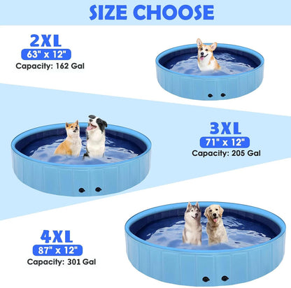 87" Large Dog Pool with Sprinkler, 2-in-1 Foldable Swimming Pool Non-Slip Hard Plastic Splash Sprinkler Kiddie Pool for Outdoor Backyard Kids Dogs Ducks and Pet Baths