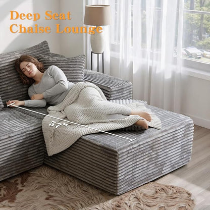 106'' Boneless Couches for Living Room, L Shaped Modular Sectional Sofa with Chaise Lounge, Faux Rabbit Fur & Layered Cushion Deep Seat Cloud Couch, No Assembly (Light Coffee, Right Facing Chaise)