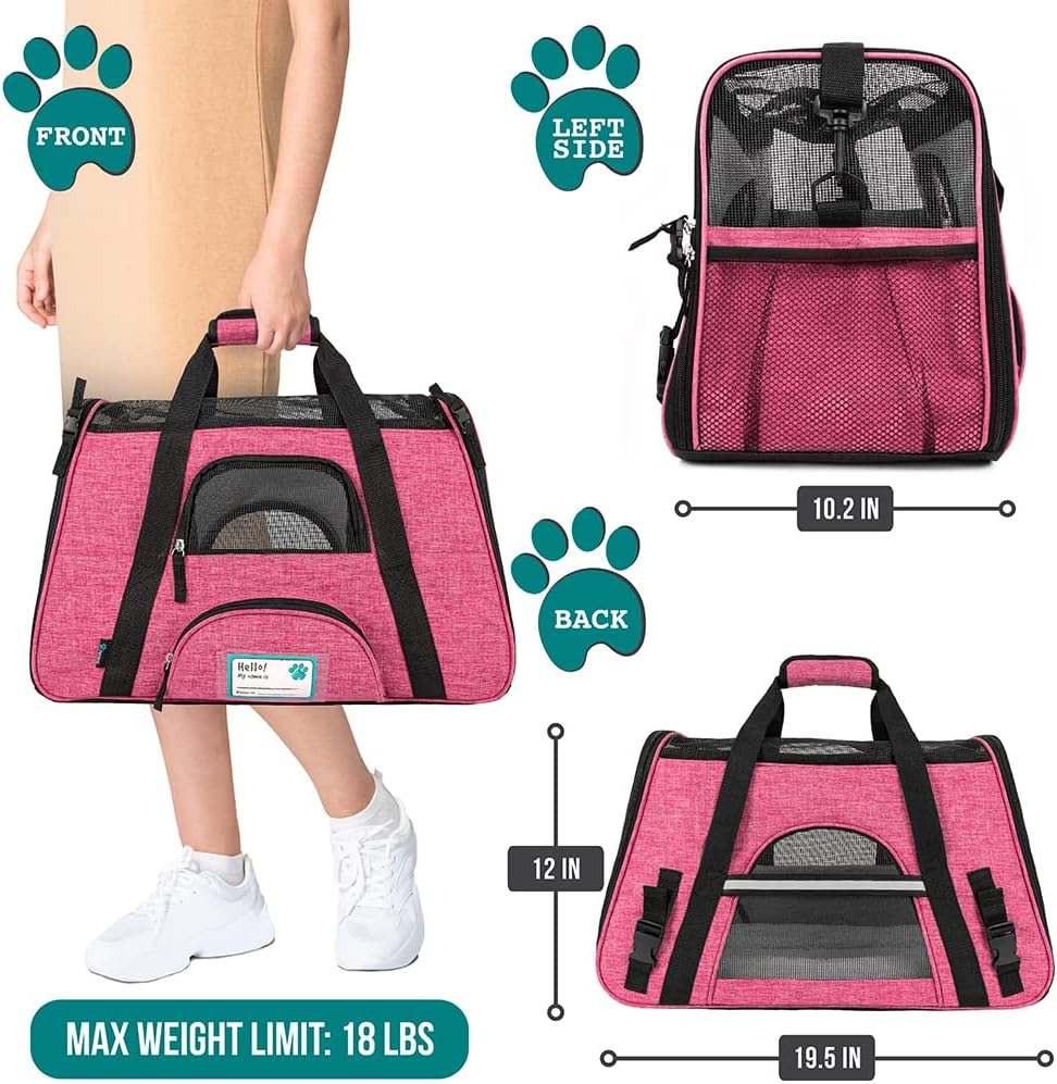 PetAmi Airline Approved Pet Carrier for Cat, Soft Sided Dog Carrier for Small Dog, Cat Travel Supplies Accessories Indoor Cat, Ventilated Pet Carrying Bag Medium Large Kitten Puppy, Large Heather Pink