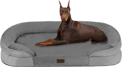 Dwanton Orthopedic Dog Bed for Extra Extra Large Dogs with Gel Memory Foam, Waterproof Dog Sofa, Washable Pet Bed with Four Sided Bolster Cushion, Removable Cover & Non-Slip Bottom, 48", Medium Grey