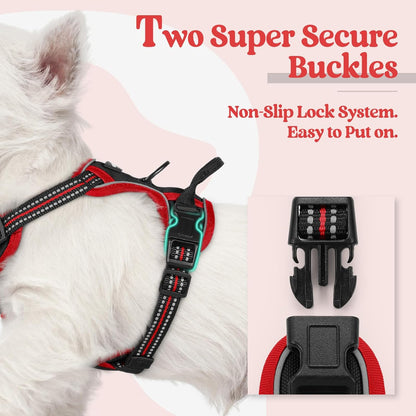 rabbitgoo Dog Harness No Pull with 2 Leash Clips, Adjustable Soft Padded, Reflective Oxford No Choke Pet Vest with Easy Control Handle for Puppy, Black & Red, XS