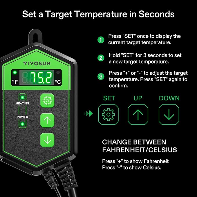 VIVOSUN Digital Heat Mat Thermostat Controller, 40–108 ºF 1000W