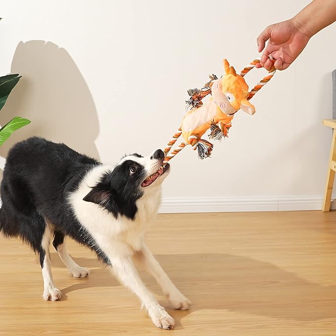 Dog Toys, Tug of War Dog Toys for Large Breed, Cute Squeaky Interactive Dogs Toy with Crinkle Paper, Plush Puppy Chew Toy for Small, Middle, Big Dogs (Cow-SS)