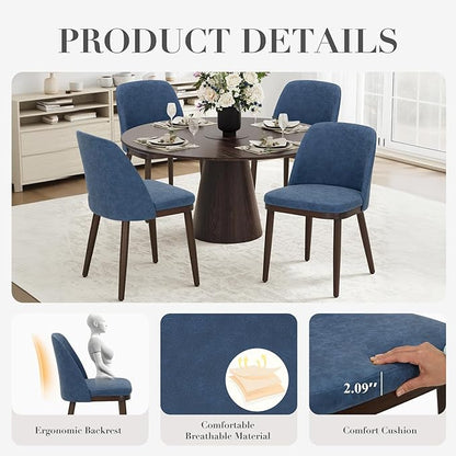 COLAMY Upholstered Dining Chairs Set of 4, Modern Kitchen Chairs with Back, Leather Side Dining Room Chairs with Wood Legs for Kitchen Dining Room Restaurant,Blue