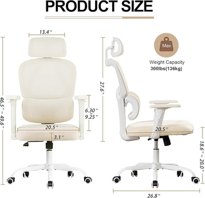 BOWTHY Ergonomic Office Chair,Home Mesh Office Desk Chairs,High Back Office Chair 330 LBS,Swivel Computer Chair with 2D Armrest,Adjustable Headrest,Lumbar Support,Rocking Function (Beige)