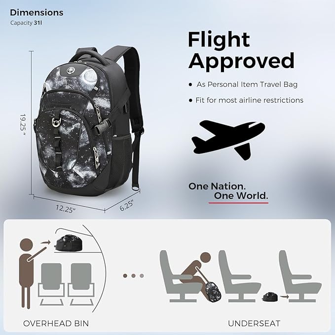 Swissdigital Laptop Backpack with USB Charging Port, Travel Backpack Fits 15.6 inches Computer, 31L Backpack for Men, Starry Sky | SD803-98
