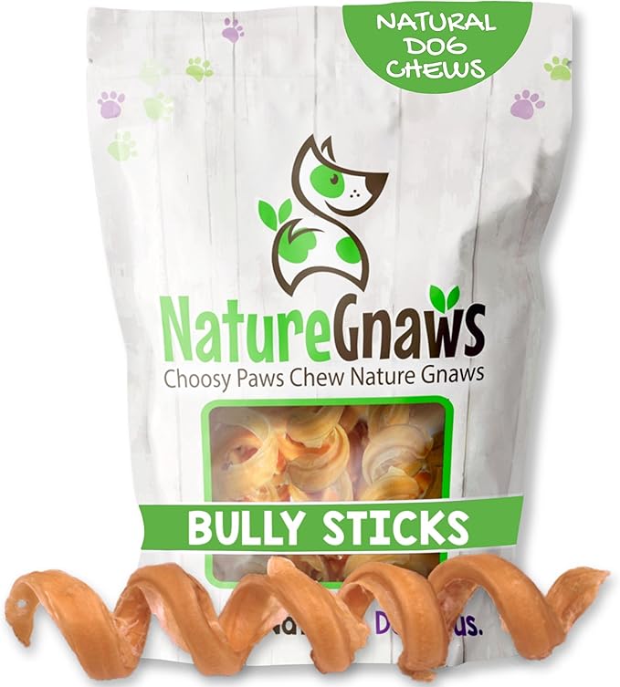 Nature Gnaws Bully Stick Springs for Dogs 7-8" (12 Count) - Long Lasting for Aggressive Chewers - Natural Curly Beef Dog Chew Bones - Rawhide Free