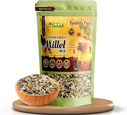 Danodia's Zoolulu Premium Conure Energy Millet Mix (450g/1 lbs) | Bird Food Blend for Conures, Quakers, Cockatiels & Lovebirds | Daily Healthy Nutrition