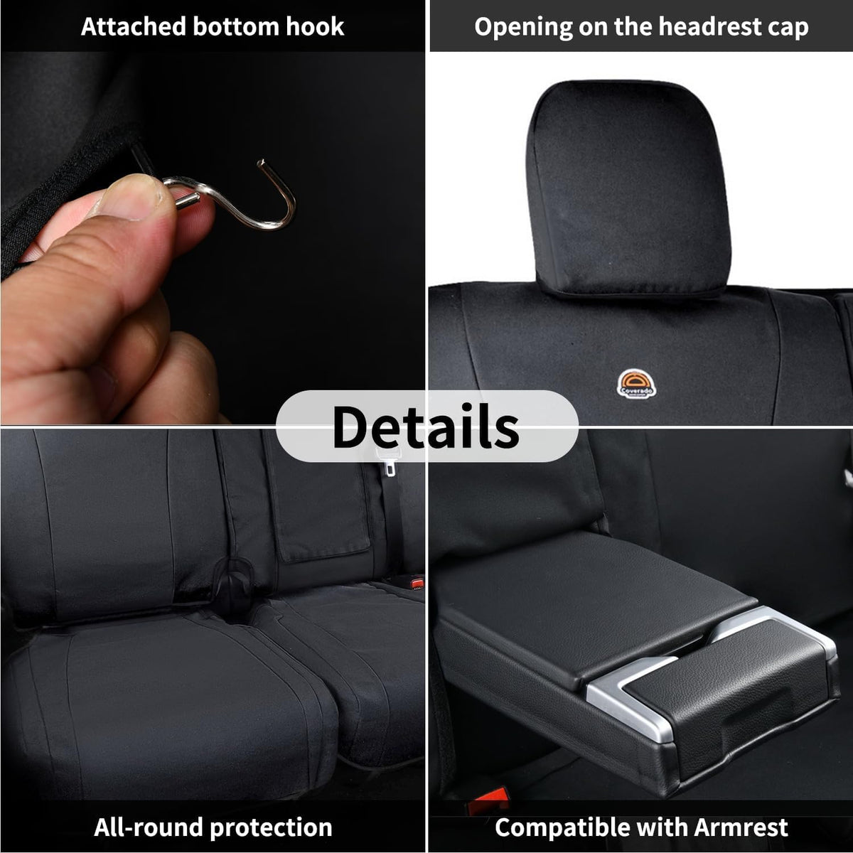 Coverado Rear Car Seat Covers, Waterproof Canvas Seat Protector for Car Seat Cushions for Kids & Dogs, Seat Covers Compatible with 2015-2025 Ford F150 & 2017-2025 Ford F250 F350 F450(Black, 2PCS)