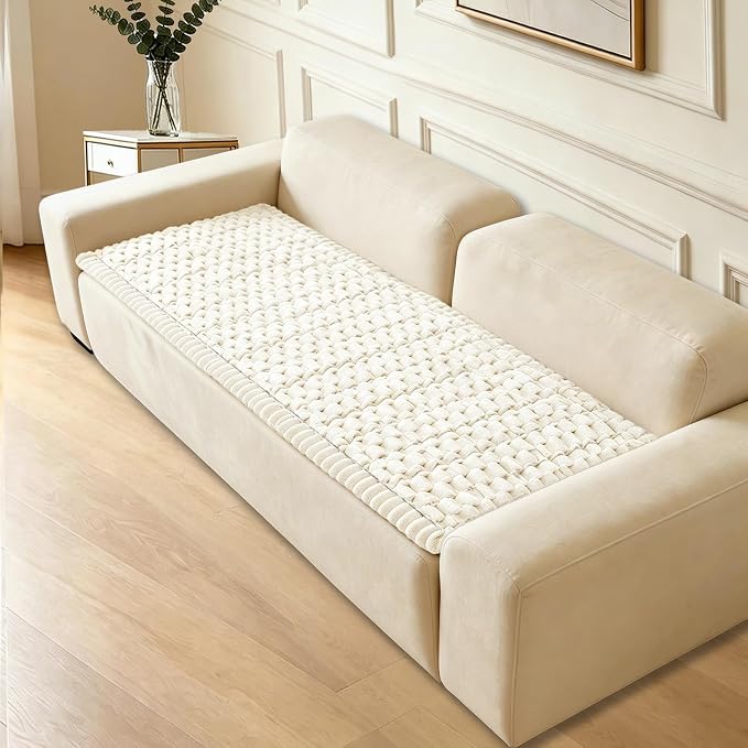 Couch Cover for Dogs Washable,Non Slip Fuzzy Durable Pet Friendly Cozy | Soft Slipcovers for 3 Cushion Sofa Cover,Plush Thick Protector Fits Mat Bed Leather & Fabric Couches (Beige 27.6"x70.9")