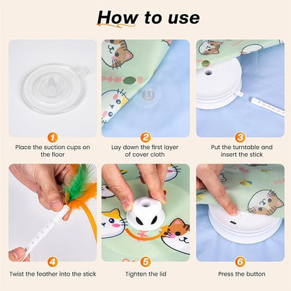 New Interactive Cat Toy for Indoor Cats Hide and Seek Cat Toy for Bored Indoor Adult Cats, Automatic Cat Kitten Toy with Moving Concealed Feathers, Non-Slip Suction, USB Rechargeable