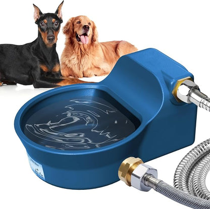 Automatic Dog Water Bowl Dispenser, Patented Automatic 2L Water Dispenser for Dogs, Chicken Waterer Bowl Fit 3/4''GHT Faucet, Water Hose Copper Connector Outdoor Dog Water Bowl for Livestock