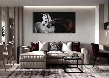 Jiuqinghua Wall Art Canvas Print Picture White and Brown Horses 1 Panel Wild Animal Painting Artwork for Living Room Bedroom Office Home Wall Decor Stretched and Framed Ready to Hang 30x60inches