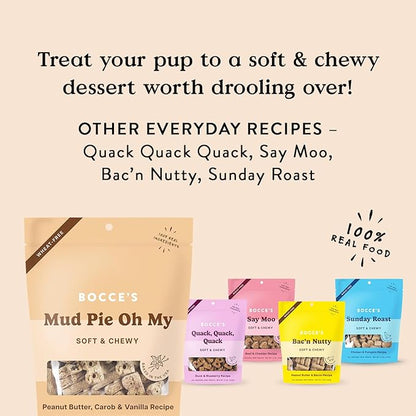 Bocce's Bakery Oven Baked Mud Pie Oh My Treats for Dogs, Wheat-Free Everyday Dog Treats, Made with Real Ingredients, Baked in The USA, All-Natural Soft & Chewy Cookies, PB, Carob & Vanilla, 6 oz