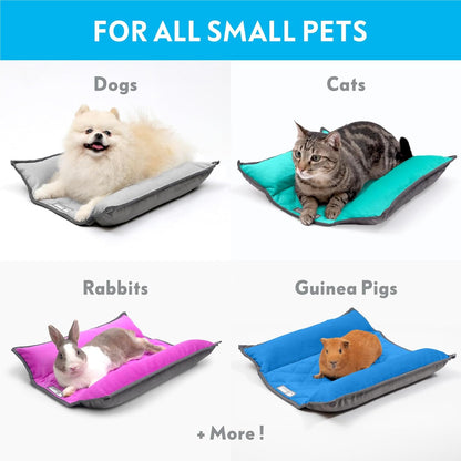 Paw Inspired Snuggle Bunny Bolster Bed for Rabbits, Cats, Dogs and Other Small Pets, Reversible Fleece Flop Bedding with Padded Sides (Gray/Pink)