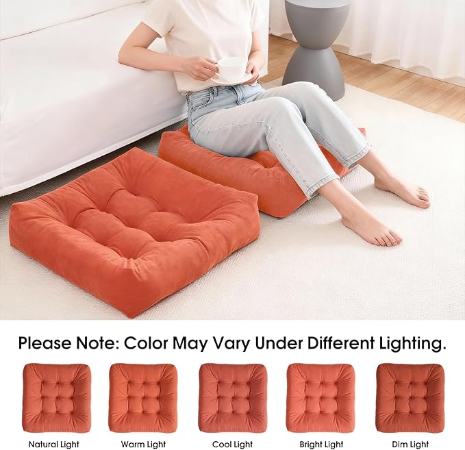 Tikuns Floor Pillows for Adults, 22x22x6 Inch Meditation Cushions, Large Square Sitting Cushion Living Room Memory Foam Pillow for Sitting(1, Orange, 22x22x6 Inch)