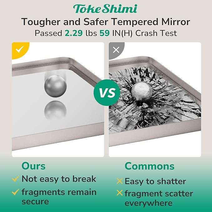 TokeShimi 30 x 30 Brushed Nickel Bathroom Mirror, Nickel Vanity Mirror