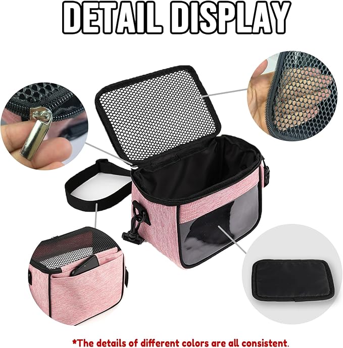 Small Pet Carrier Bag - Single - Shoulder Outdoor Carrier for Hamsters, Sugar Gliders & Flying Squirrels Portable Small Pet Travel Bag (Pink)