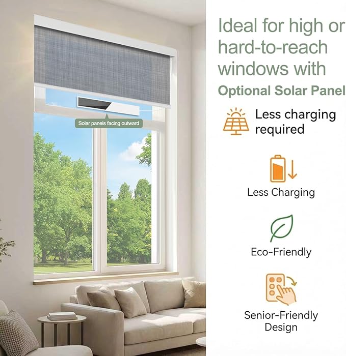 Tipiace Motorized Blinds with Remote Window Roller Shade Wireless Rechargeable