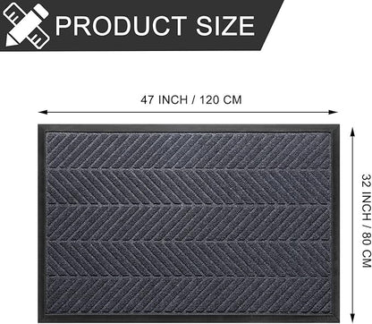 XADP Front Door Mat 47"x32" Indoors Outdoors Welcome Mats, Waterproof Non-Slip Rubber Backing Heavy Duty Doormat Outside Entrance, Low Profile Entryway Rugs Floor Mat for Patio, Pattern A Grey