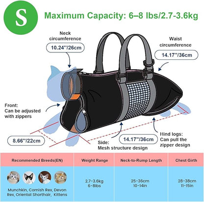 Cinf Cat Nail Clipping Cleaning Grooming Restraint Bag No Scratching Biting for Bathing Nail Trimming Injecting Examining(Black,S)
