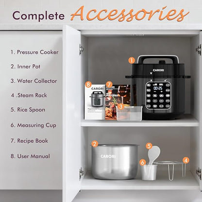9-in-1 Electric Pressure Cooker 6 Quart Black, Stainless Steel Pot, 12 Preset