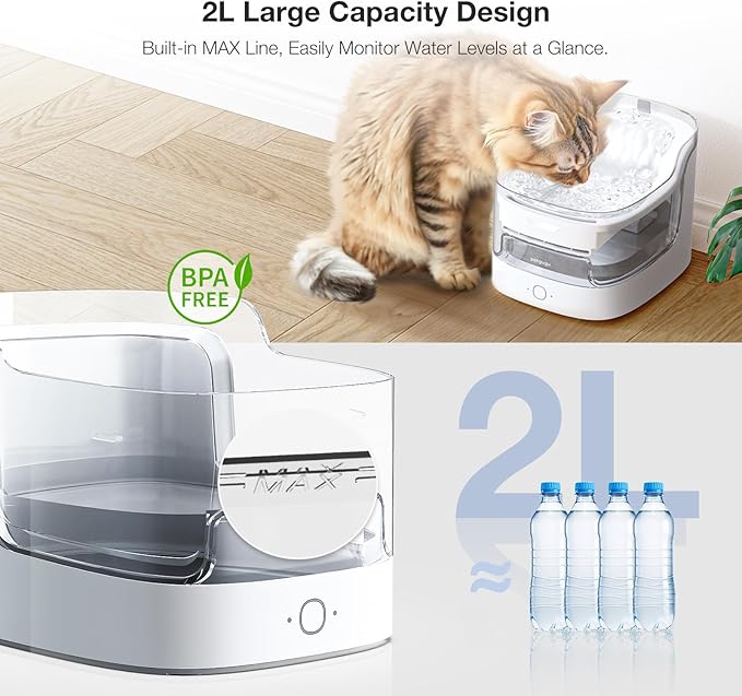 PF1 2L Cat Water Fountain Smart App Control 8 Layers Filtration Automatic Water Dispenser for Cats Dogs Pet Water Fountain Wireless Pump Pet Health Manager 2.4G WiFi