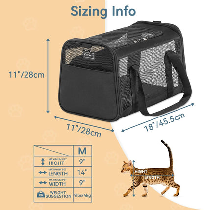 Petsfit Airline Approved Dog Carrier Cat Carrier, Soft-Sided Collapsible Pet Carrier for Travel, 3 Carrying Ways, Lightweight and Ventilation on 5 Sides, Escape Proof, with Soft Fleece Pad