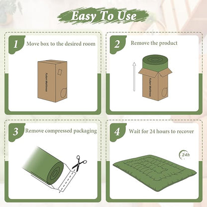 DAICO Japanese Floor Mattress, 4'' Thicken Futon Mattress Tatami Mat, Sleeping Pad Foldable Roll Up Mat for Camping and Guest Room, Full Size 54''*80'', Green
