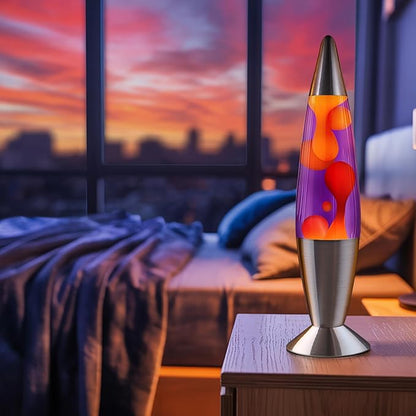 JAMBO 16" Beautiful Lamp- Purple with Yellow/Orange Wax, Relaxing Liquid Light, Night Light Nightlight, Home Decor Living Room Office Bedroom Lamp for Adults Teens Kids Magma Motion