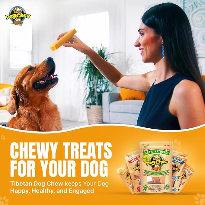 Tibetan Dog Chew Yak Cheese Sticks - Natural Handmade Treats for Large Dogs, Long-Lasting, Easy to Digest with No Additives, Rawhide, Grains, or Gluten, Perfect for Aggressive Chewers, 5 Chews