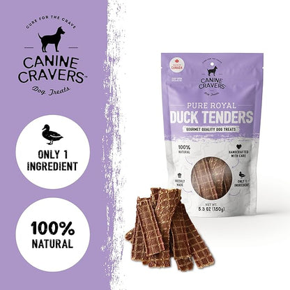 Canine Cravers Single Ingredient Dog Treats – Pure Royal Duck - Human Grade Air Dried Hypoallergenic Pet Food – Grain, Gluten, and Soy Free – 100% All Natural – 5.3 oz