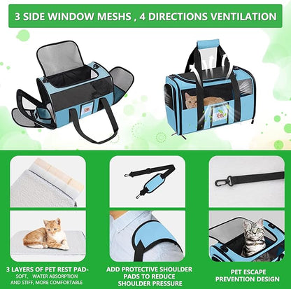 Extra Large Pet Carrier 20 lbs+, Soft Sided Cat Carriers for Large Cats Under 25 lbs, Folding Big Dog Carrier 20"x13"x13", Cat Carrier for 2 Cats Travel Carrier -Large- Blue