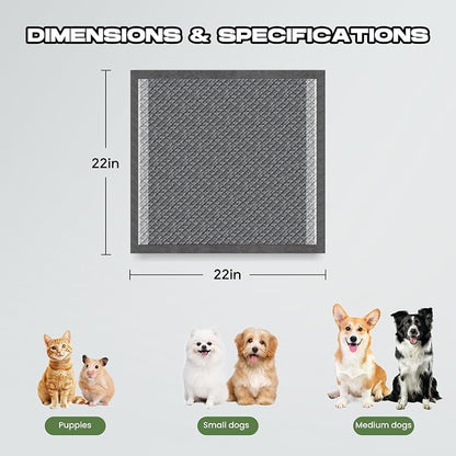 Charcoal Small Puppy Pads Pee Pads for Dogs 22"x22" 100 Count | Disposable Activated Carbon Super Absorbent Full Edge-Wrapping Pee Pads Odor-Control Training Pads for Doggie Cats Rabbits