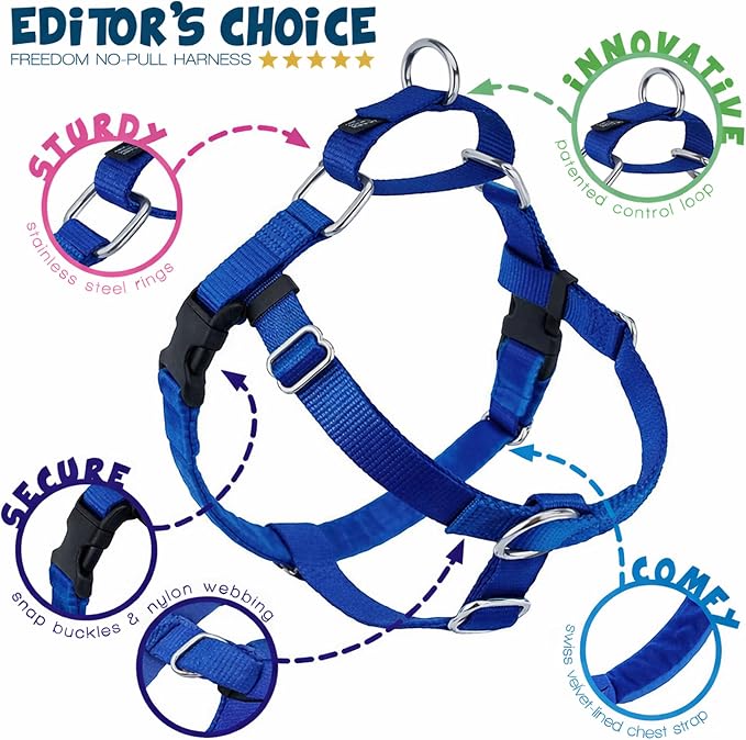 2 Hounds Design Freedom No Pull Dog Harness, Adjustable Harness and Leash Set, Easy Walking & Comfortable Control, Fits Small, Medium & Large Dogs, Solid Colors, Made in USA, 5/8" MD, Royal Blue