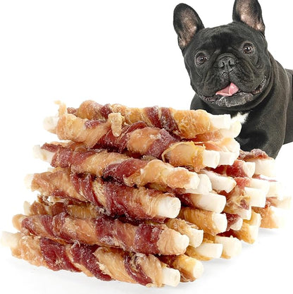 ASMPET Dog Treats Chews, Chicken & Duck Wrapped Rawhide Sticks (20 pcs, 10.6 oz, 5 inch)