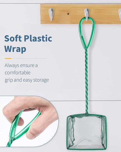 Pawfly Aquarium Fish Net with Braided Metal Handle Square Net with Soft Fine Mesh Sludge Food Residue Wastes Skimming Cleaning Net for Fish Tanks Small Koi Ponds and Pools
