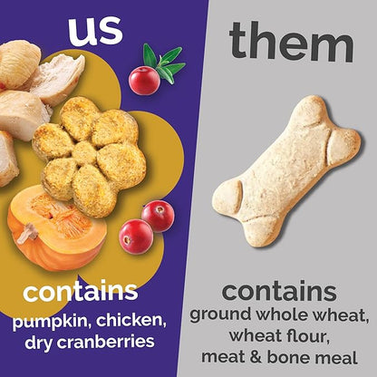 Fruitables Baked Dog Treats, Healthy Pumpkin Treat for Dogs, Low Calorie & Delicious, Free of Wheat, Corn and Soy, Made in The USA, Chicken and Cranberry Flavor, 12 oz