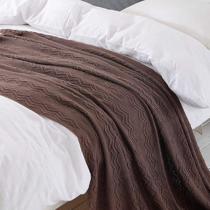 BOURINA Brown Throw Blanket 60x80 Inches Throw Textured Solid Soft Sofa Throw Couch Knitted Decorative Blanket