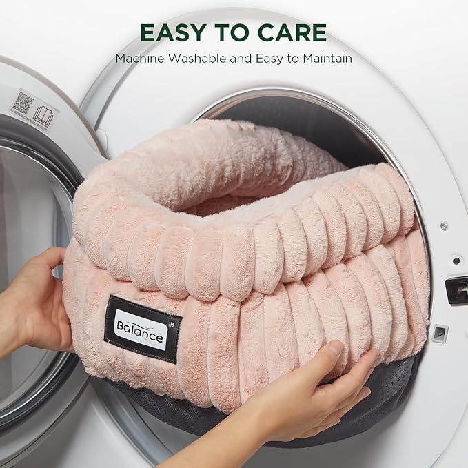BALANCE Cat Bed Kitten Bed, Washable Round Cat Beds for Indoor Cats,Super Soft Plush Faux Fur Pet Bed for Puppy and Kitten with Anti-Slip Bottom