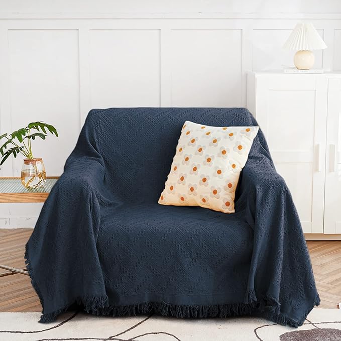MYSKY HOME Navy Blue Couch Cover Sofa Covers Small Chair Cover Washable Sofa Throws Single Sofa Slipcovers Geometrical Couch Recliner Cover for 1 Cushion Couch (Medium, 71" x 91", Navy Blue)