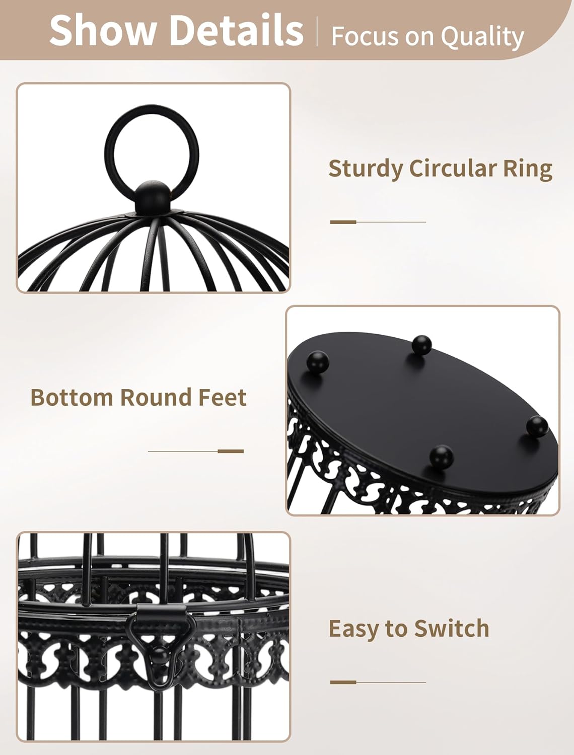 NUPTIO Vintage Bird Cage Lantern: Black Hanging Bird Cage Decor Candle Lanterns for Centerpiece - Large Birdcage Pillar Candles Holder for Halloween Christmas Bridal Shower 10 Inch H